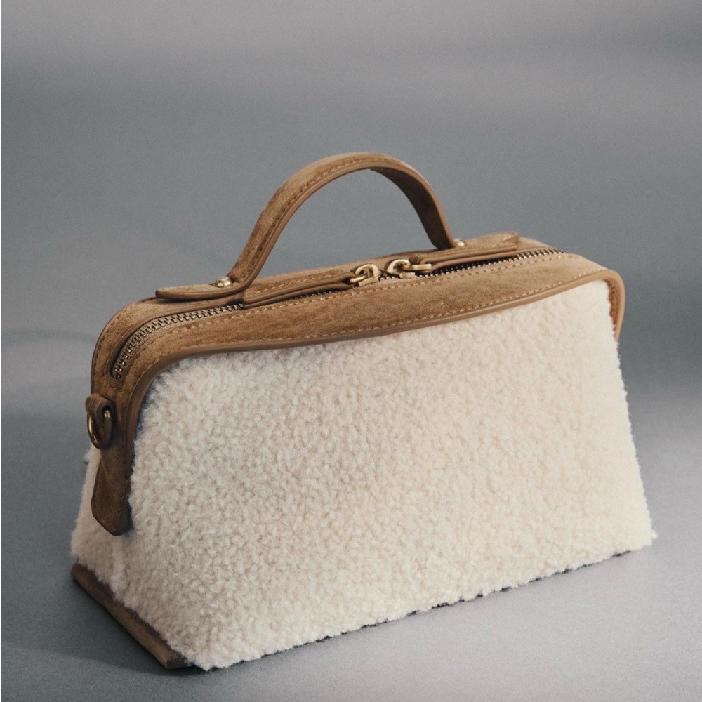 NEW NWT Zara shearling leather small crossbody bag - Picture 3 of 7